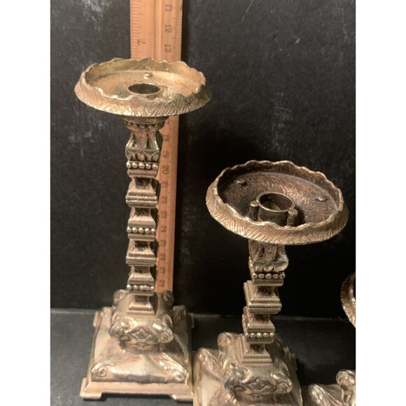 Set of 3 Vintage Gold-Tone Candle Holders – Ornate Pedestal Design - Picture 3 of 4